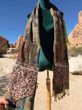 Load image into Gallery viewer, Brown and Teal Leopard Stashmina
