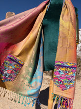 Load image into Gallery viewer, Golden Rainbow Peacock Eyeball Stashmina
